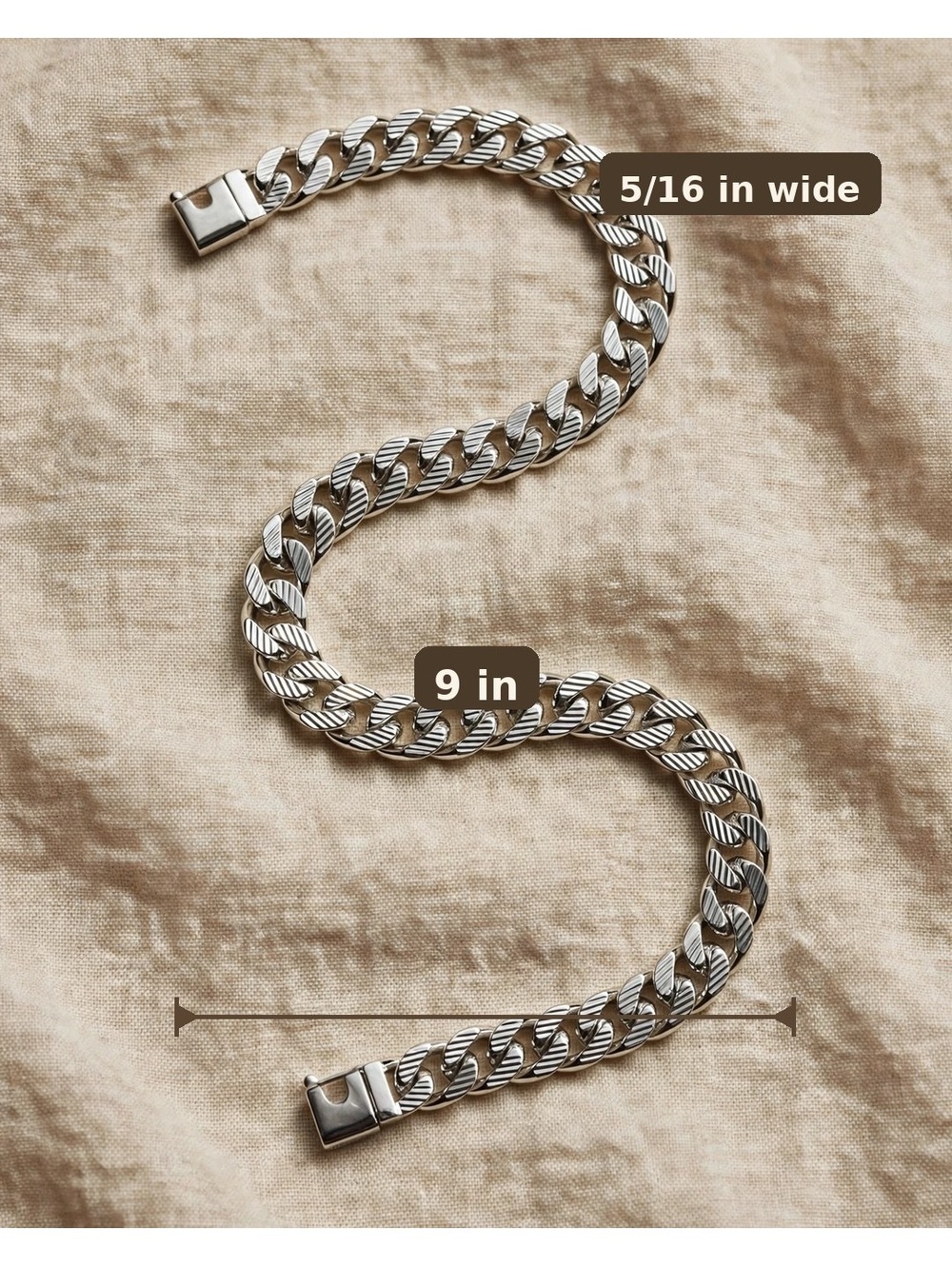 S925 Sterling Diamond-Cut Cuban Bracelet – 9", Men's